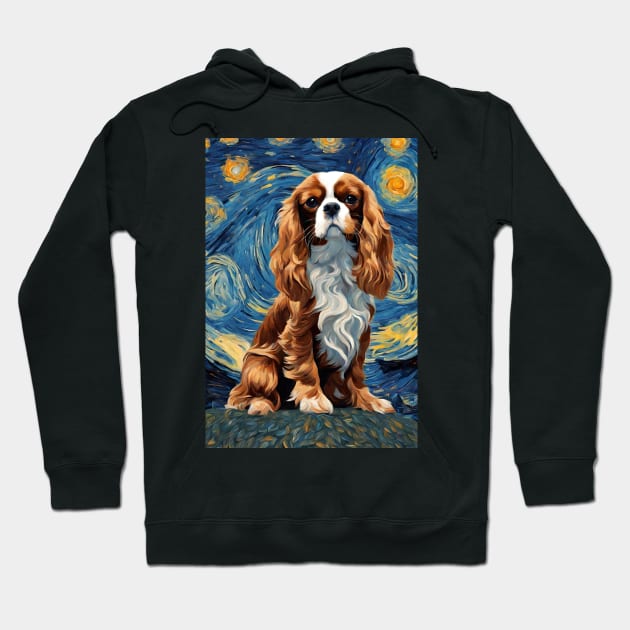 Cute Cavalier King Charles Spaniel Dog Breed Painting in a Van Gogh Starry Night Art Hoodie by Art-Jiyuu